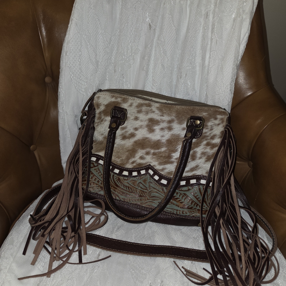 Myra Bag Brown Leather Cowhide Fringe Concealed Carry Crossbody Western Purse